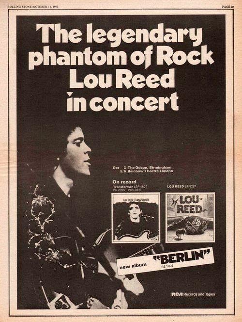 Lou Reed with Golden Earring show ad October 05 and 06, 1973 London - Rainbow